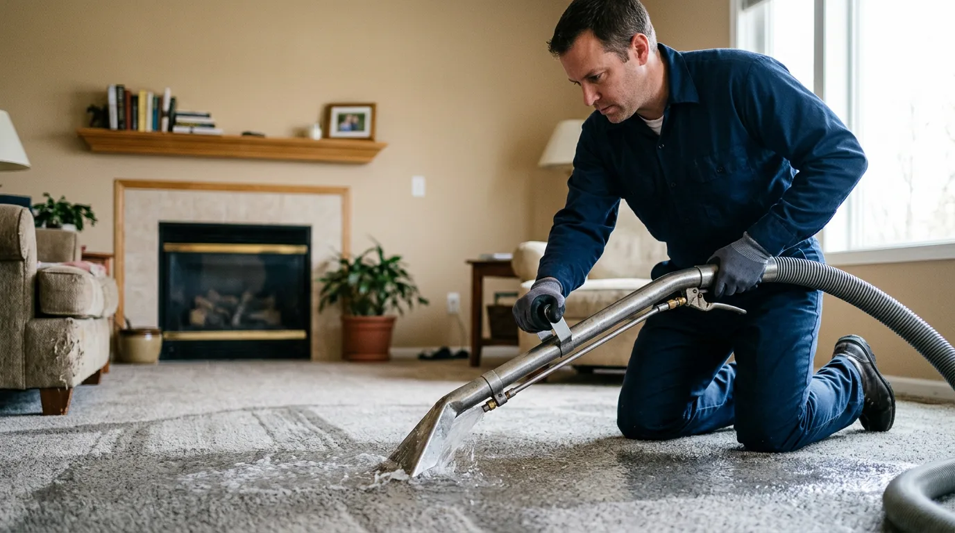 Water damage restoration technician working near Winona, KS